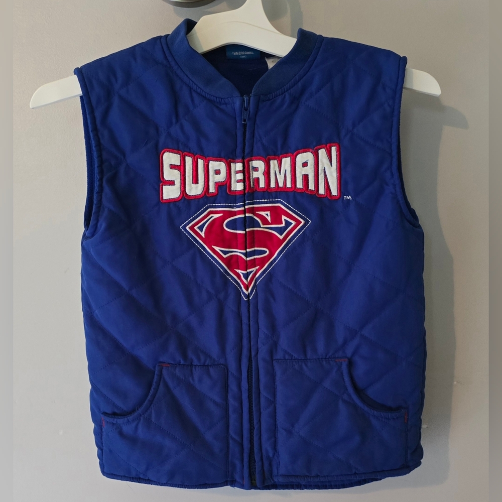 Superman DC Comics 6 Boys  Kids Vest BLUE Front Zip Quilted